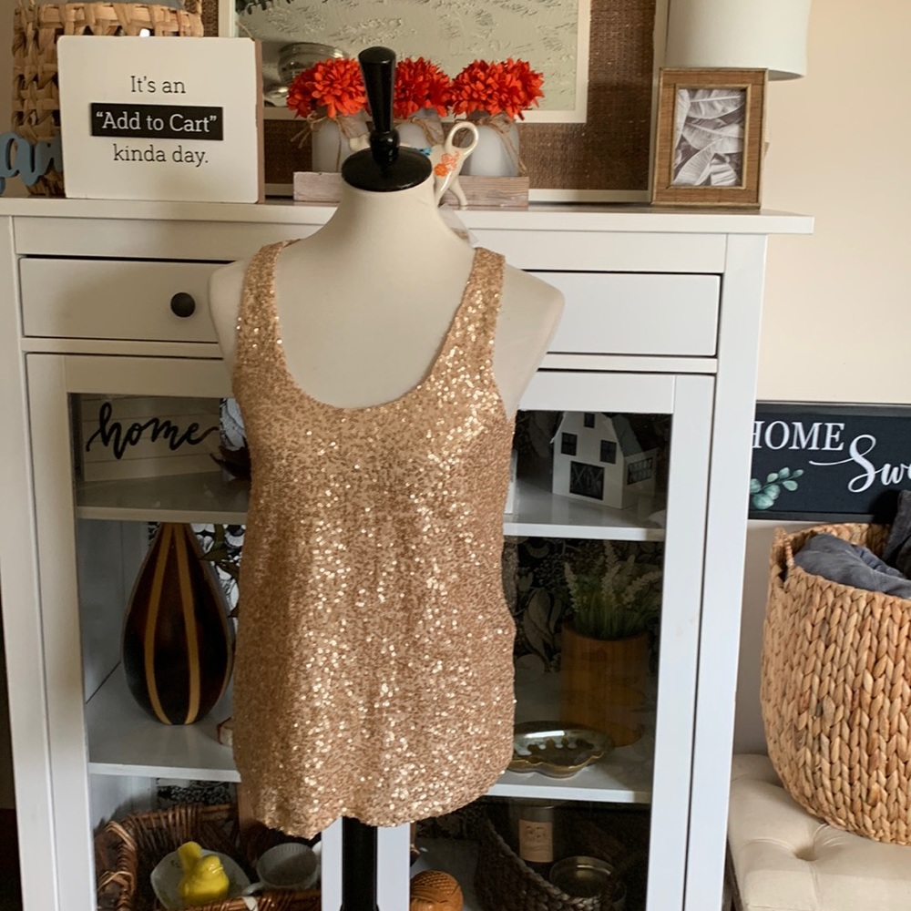 French Connection Rose Gold Sequin Tank